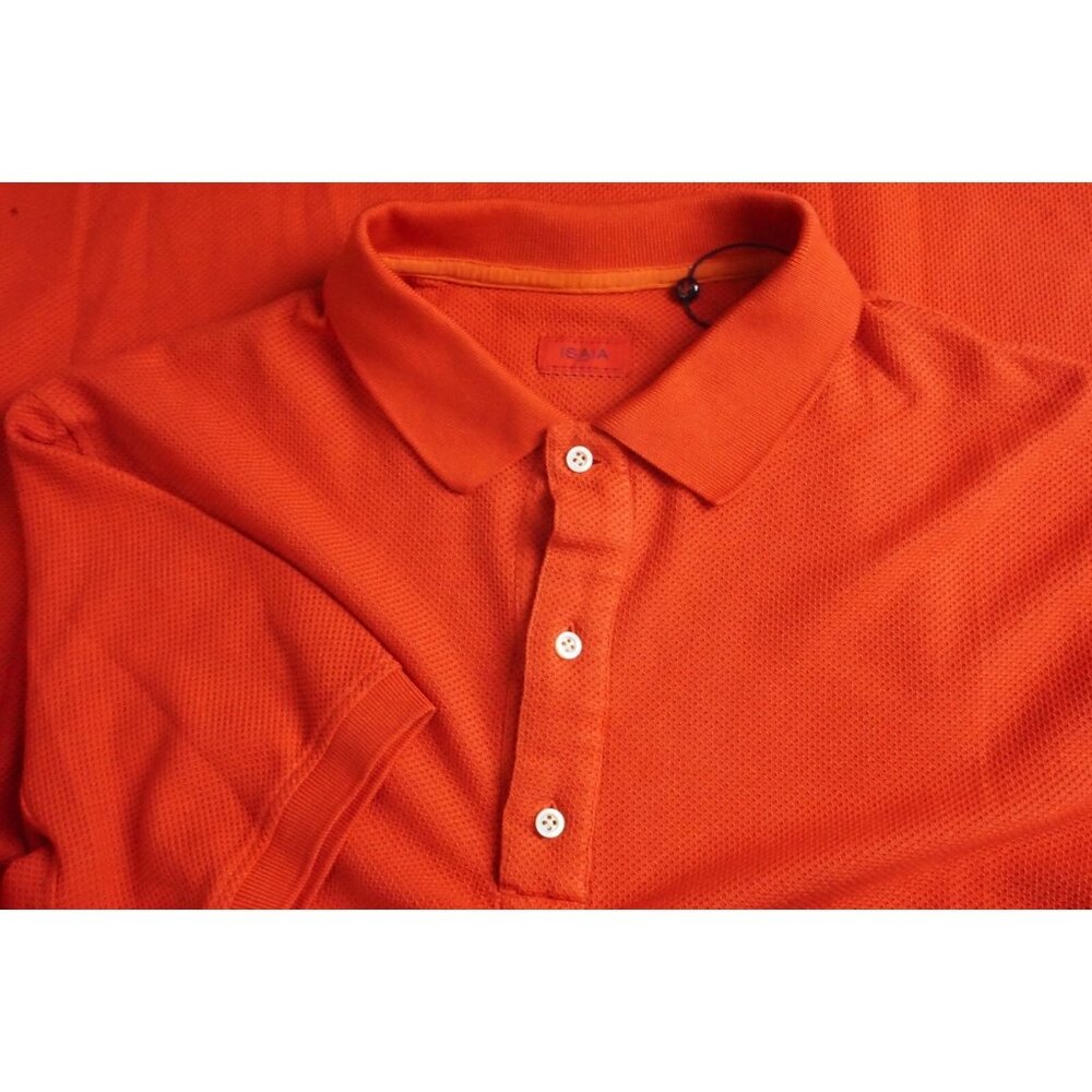 Isaia Orange Woven Short Sleeve 100% Cotton Polo Shirt Sz M Brand New W Tags
